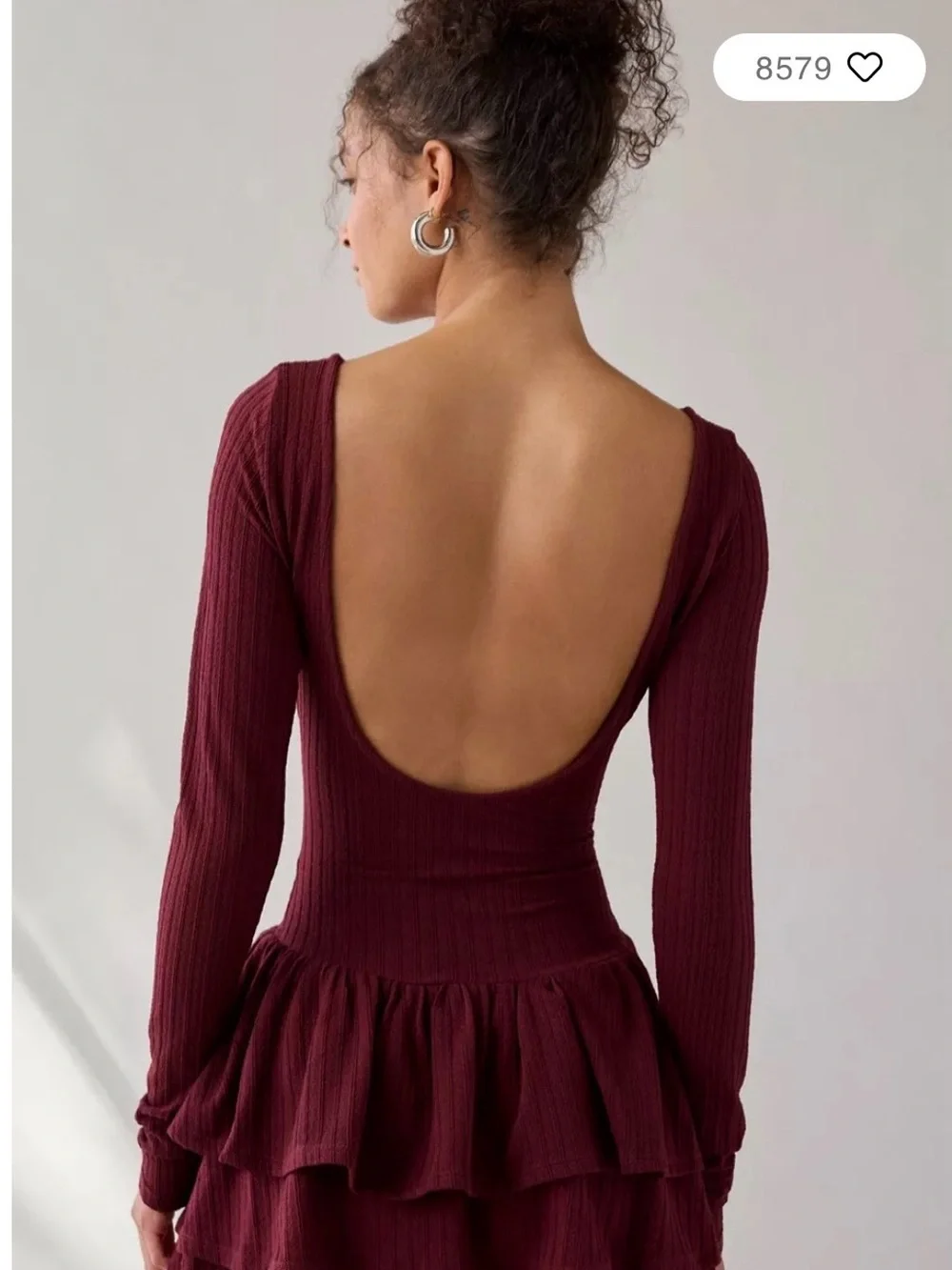 Kimchi Blue Burgundy Red Basque Waist Ruffle Open Back Romper Balletcore Large
